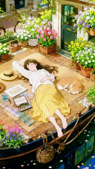 春日花船美少女慵懒休憩