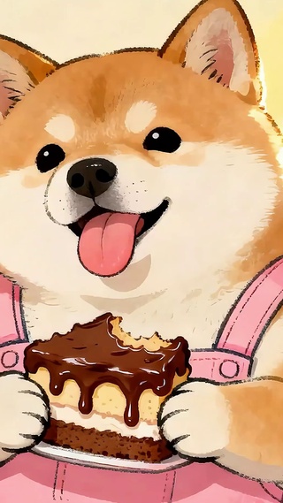 萌宠可爱狗拿着蛋糕