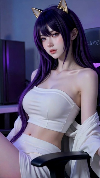 紫发猫耳电竞美少女