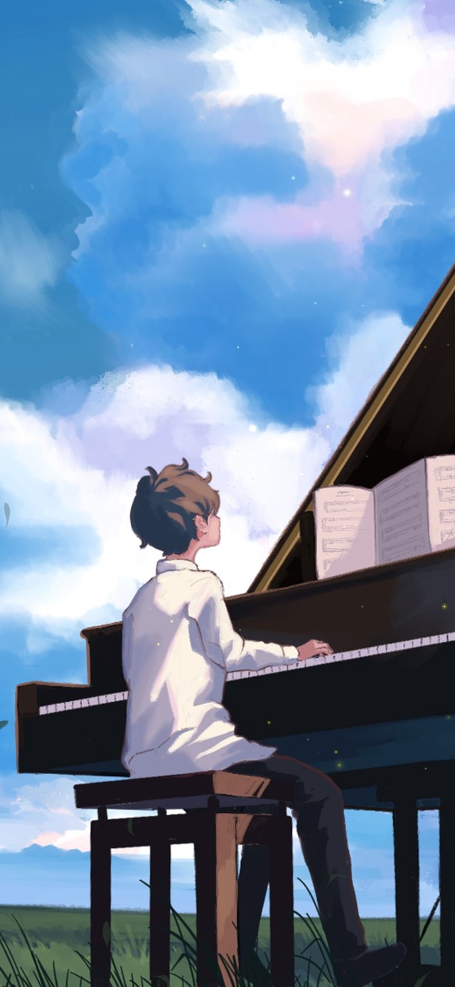 4K唯美草原弹琴男孩