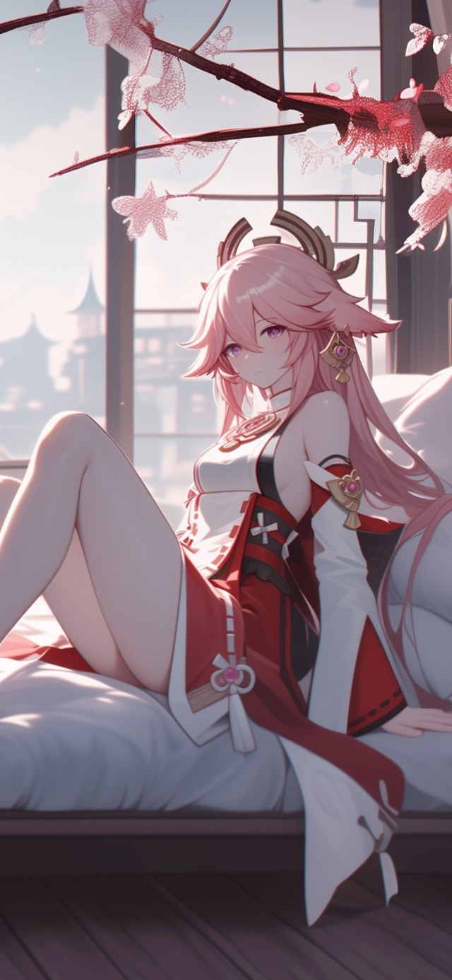 雪墨壁纸丨八重神子丨惬意午后丨