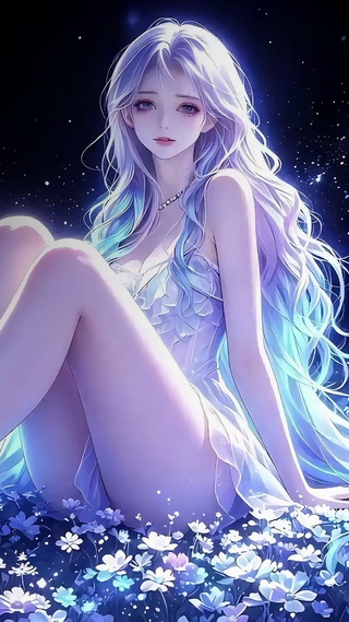 星空下的紫发长腿少女
