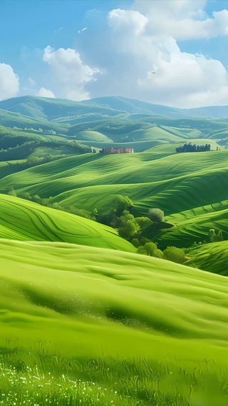 护眼绿景房屋山川