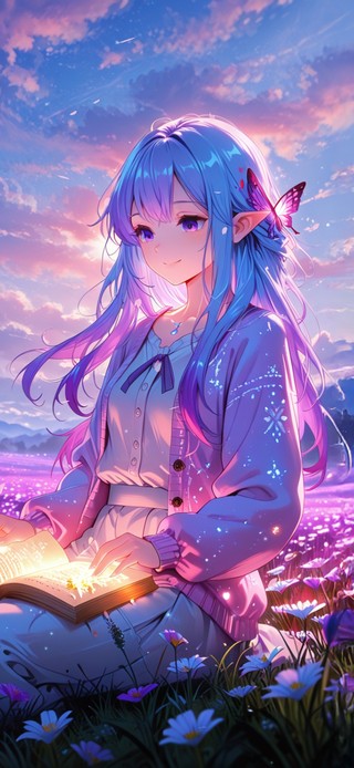 夜晚花海少女