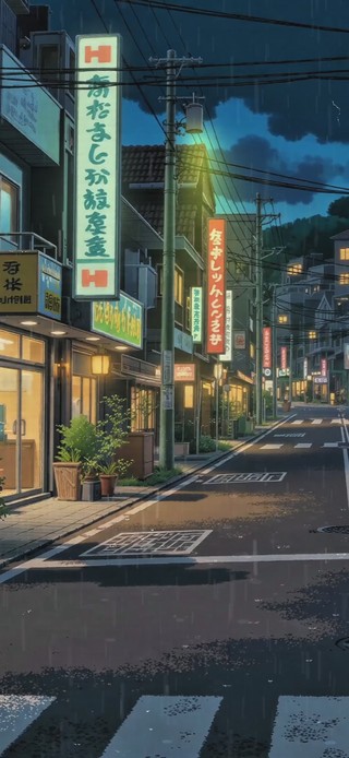 雨夜的商业街道灯火通明