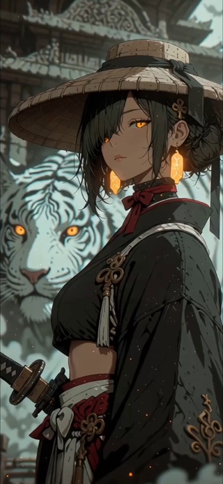 美女武士与白虎古风动态壁纸