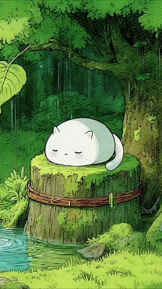 清新雨眠小猫
