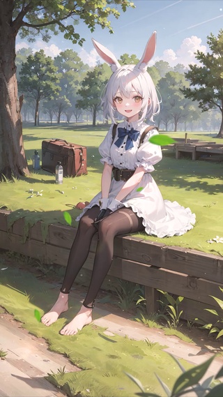 户外光脚兔耳少女