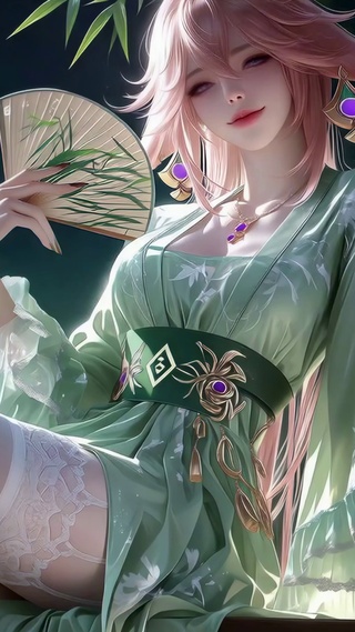 月下竹林古风狐耳美少女