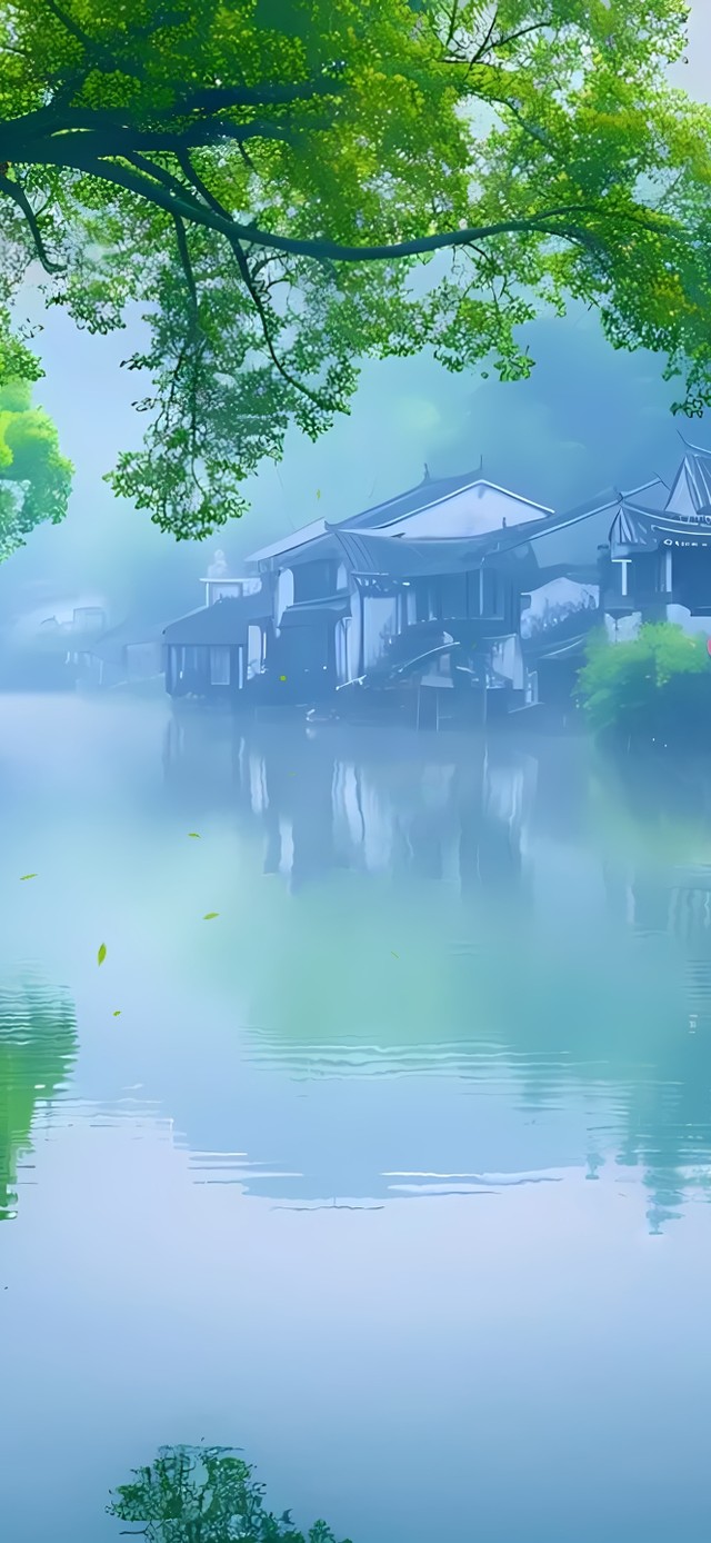 河边小镇云雾