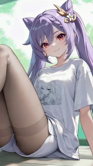 窗边休闲紫发动漫美少女