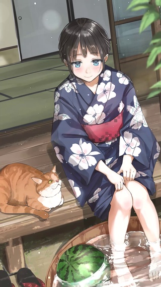 夏日玩水猫少女