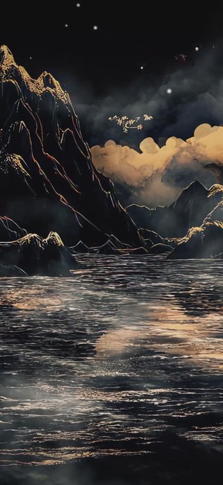 黑金山水AI插画