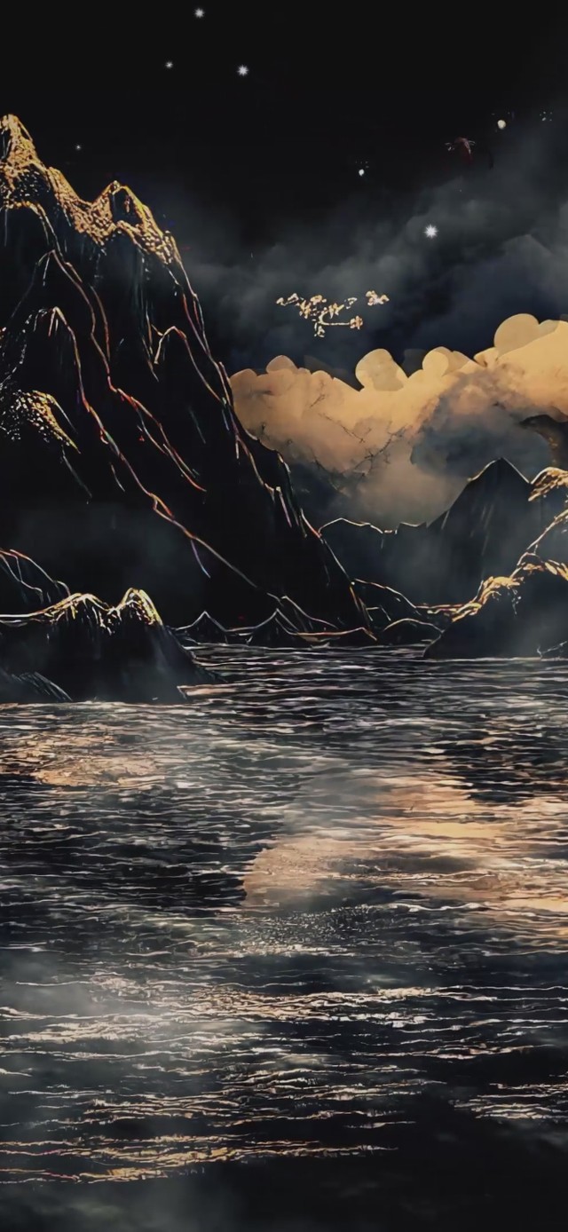 黑金山水AI插画