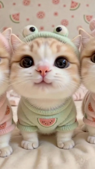 三只软萌可爱穿衣小猫