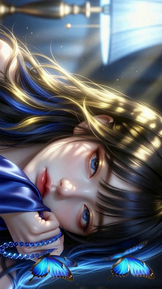 蓝蝶氛围感蓝发美少女
