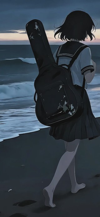 海边漫步的女孩