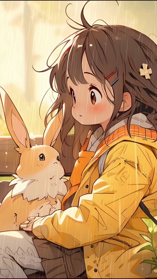 雨中女孩和兔子