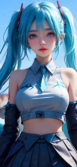 蓝发清新街道少女