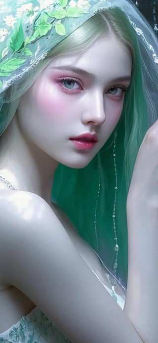 花漾壁纸|绿纱清冷少女