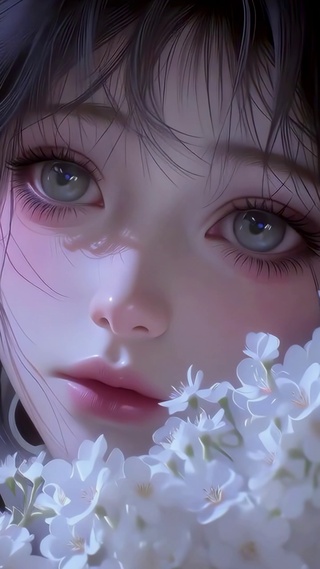 水墨白樱少女