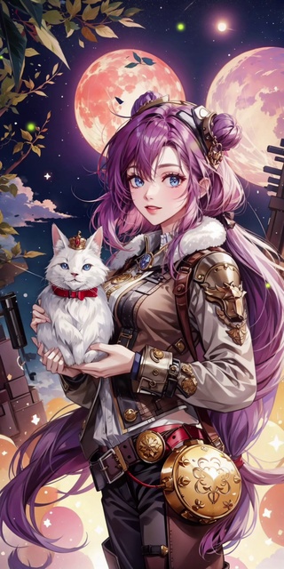 一个粉色长发女孩和她的兔子