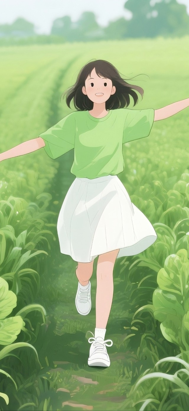 菜田里奔跑的少女