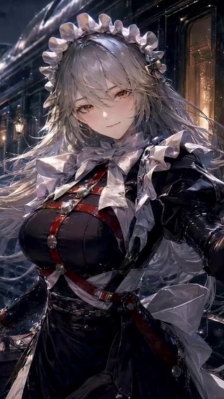 雨夜车站银发女仆美少女