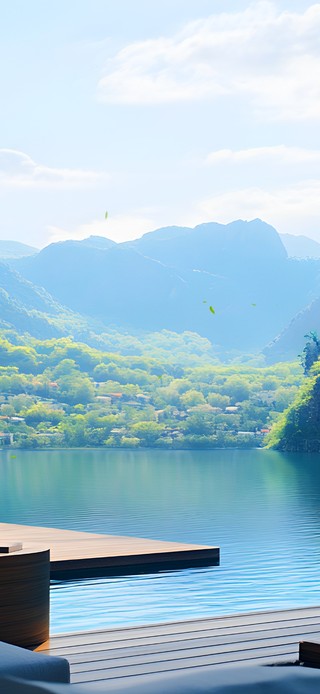 治愈湖水绿色青山