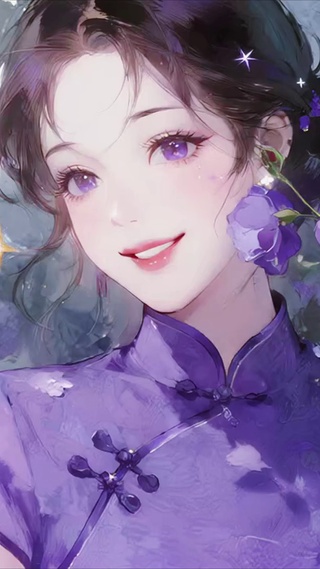 紫玫瑰园中的旗袍美女