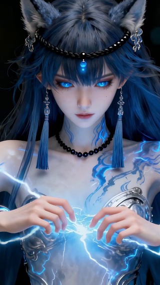 蓝焰狐仙古风闪电少女的炫技时刻