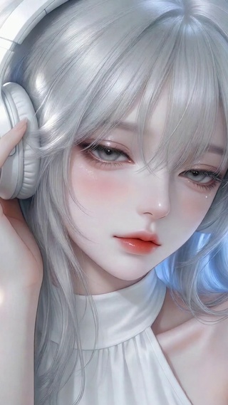 银发耳机少女