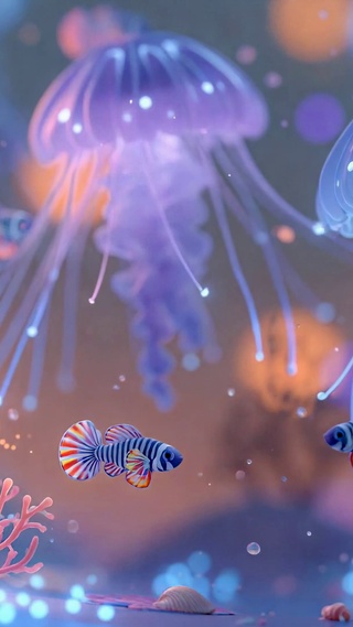 梦幻深海发光水母