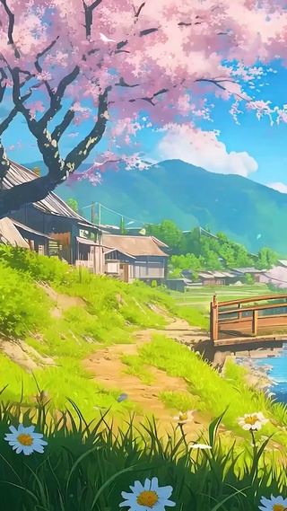 蓝天白云树木河流