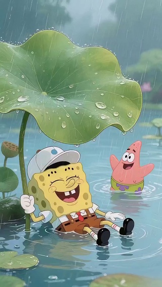 海绵宝宝-淋雨-手机