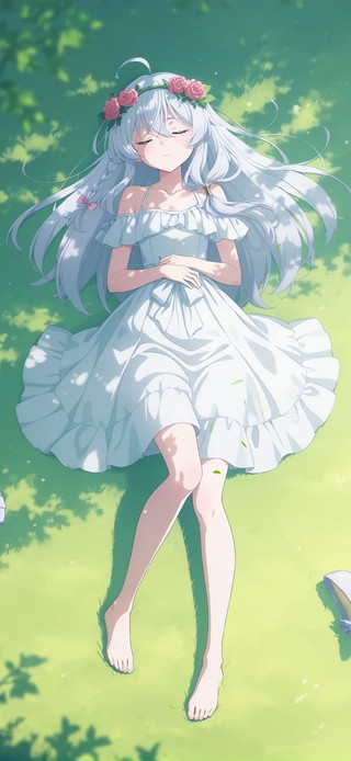 唯美夏日草地少女