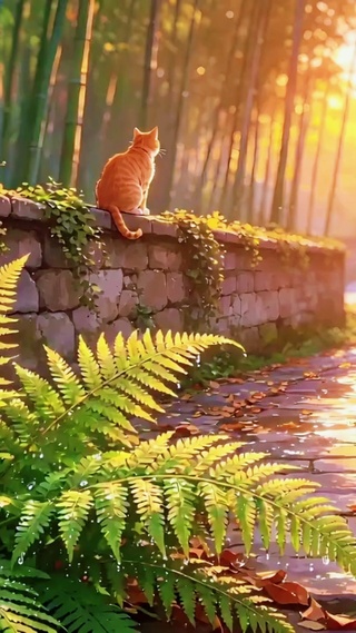 林间暖阳与橘猫的午后