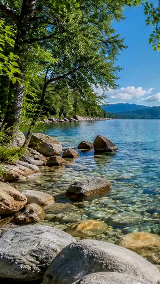 澄澈蓝湖清新自然风景