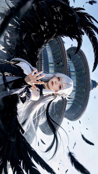 天坛古风黑翼银发美少女