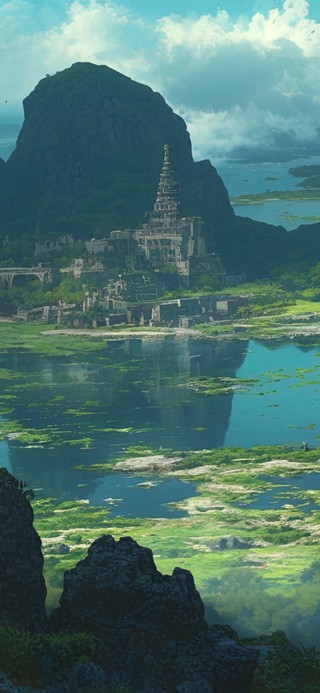 雨天俯瞰湿地古遗迹