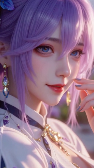 紫发古风美少女河畔落日