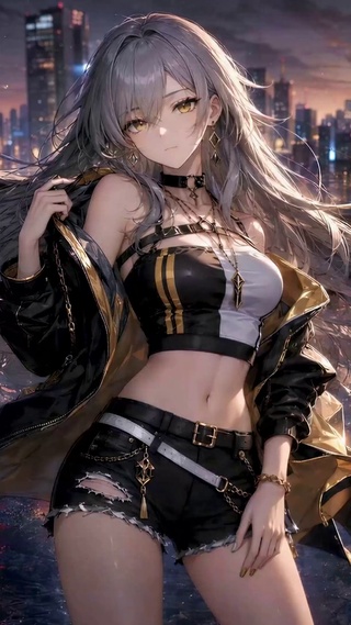都市天台酷飒银发美少女