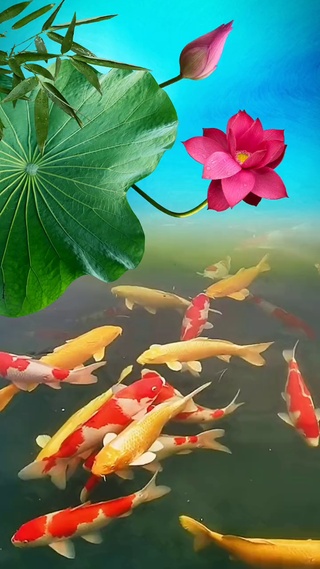荷花锦鲤