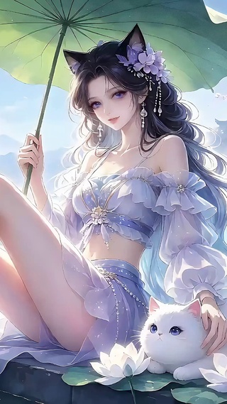 夏日荷塘猫娘