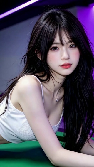 台球室清纯长发美女