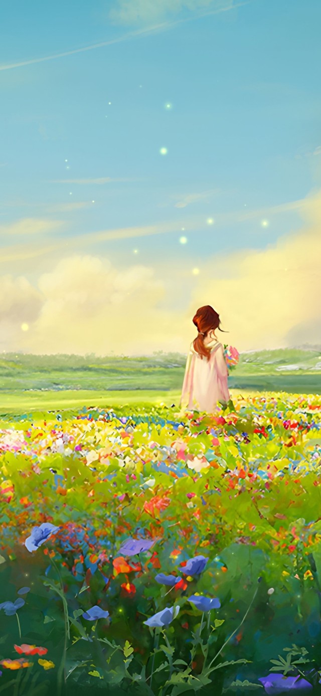 唯美治愈花海少女