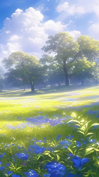 晴天草地大树
