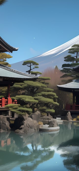 4K雪山下园林