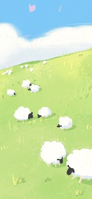 蓝天绿草原 小绵羊