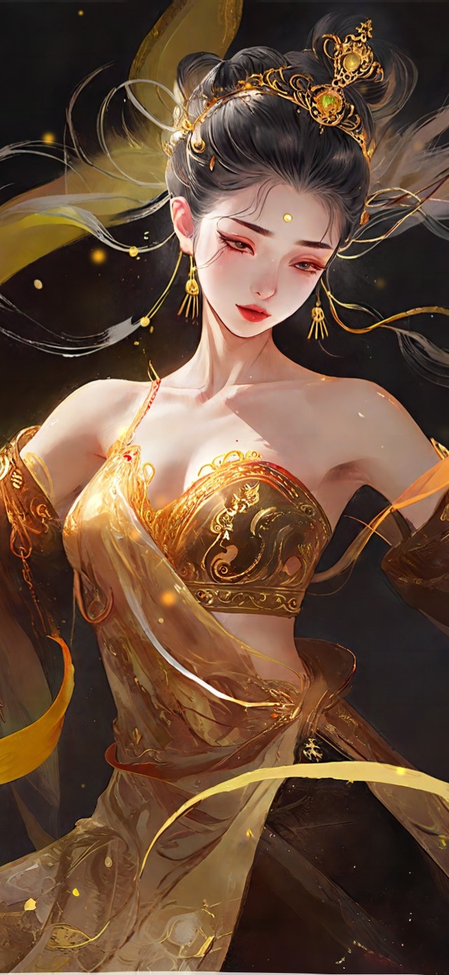 4K黑金水墨敦煌仙女